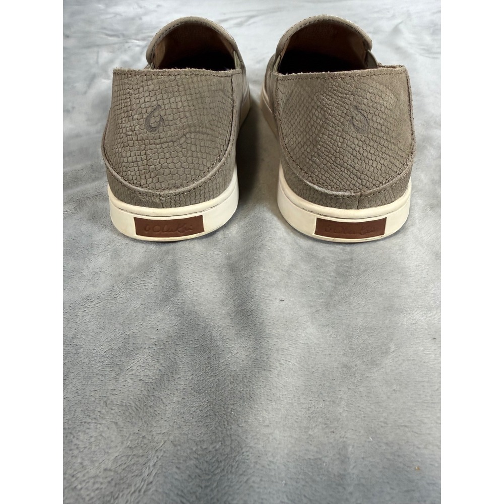 OluKai Pehuea Leather Snakeskin Slip-On Sneakers Clay Size US 8.5 Women's - Picture 4 of 7